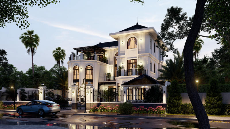 Mẫu nhà phố Indochine 1 trệt 2 lầu đẹp